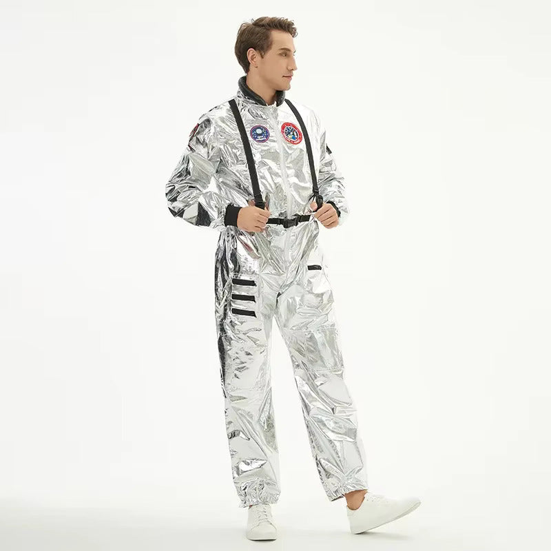 Men's Astronaut Jumpsuit Costume – Zip Front Long Sleeve Patch Detail Halloween Party