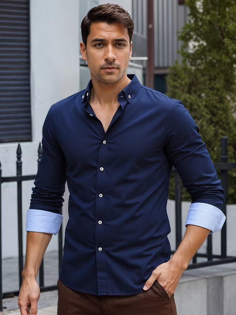 Men's Business Point Collar Button-Down Shirt – Long Sleeves Cuff Detail Workdays