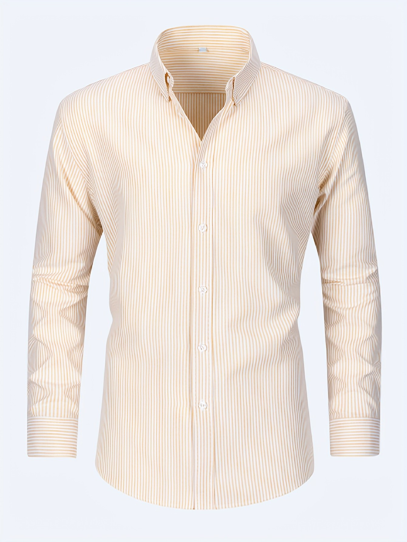 Men's Business Striped Button-Down Shirt – Long Sleeves Curved Hem Networking