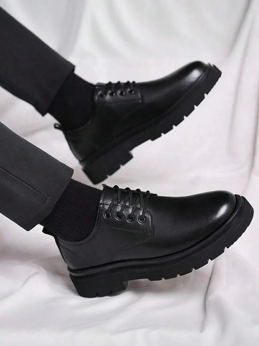 Men's Derby Plain Shoes – Lace-Up Round Toe Lug Sole Business Dinners
