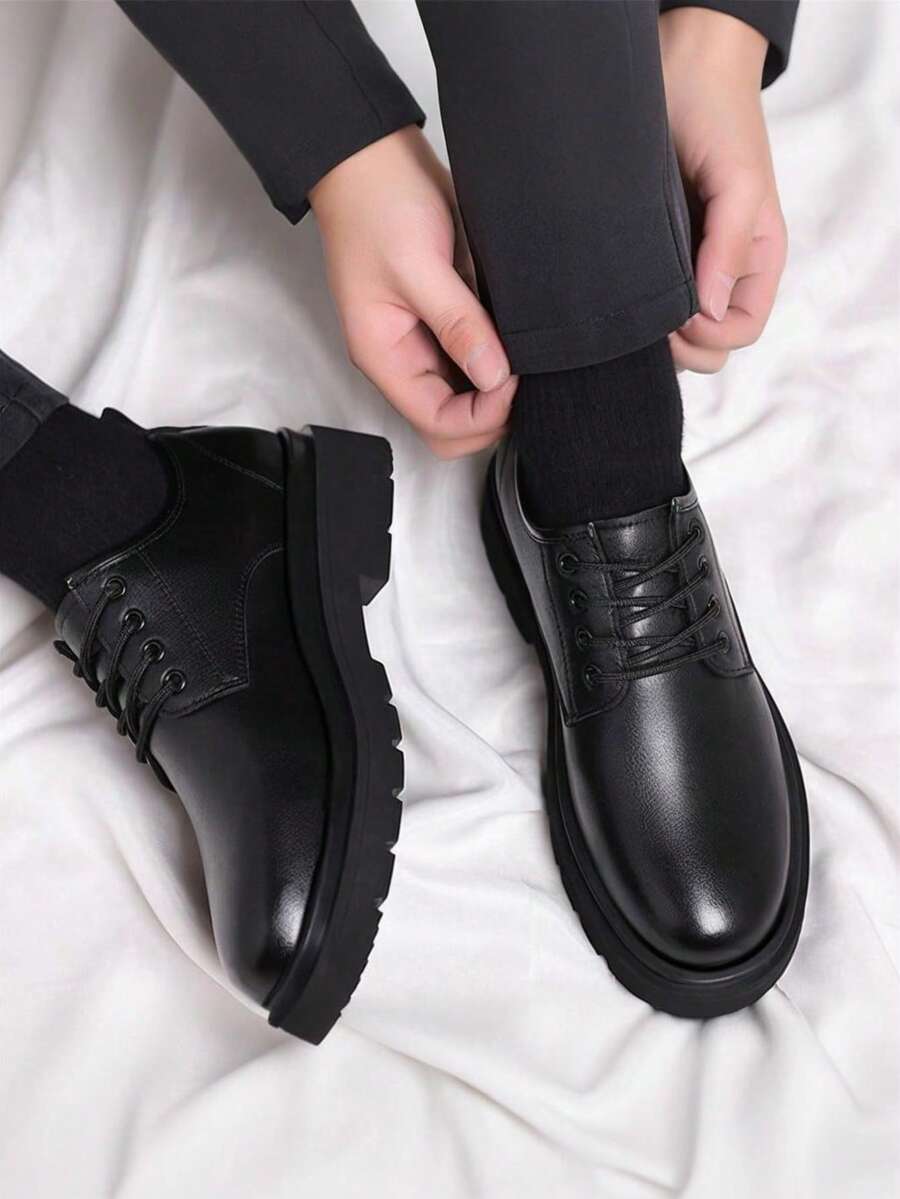 Men's Derby Plain Shoes – Lace-Up Round Toe Lug Sole Business Dinners