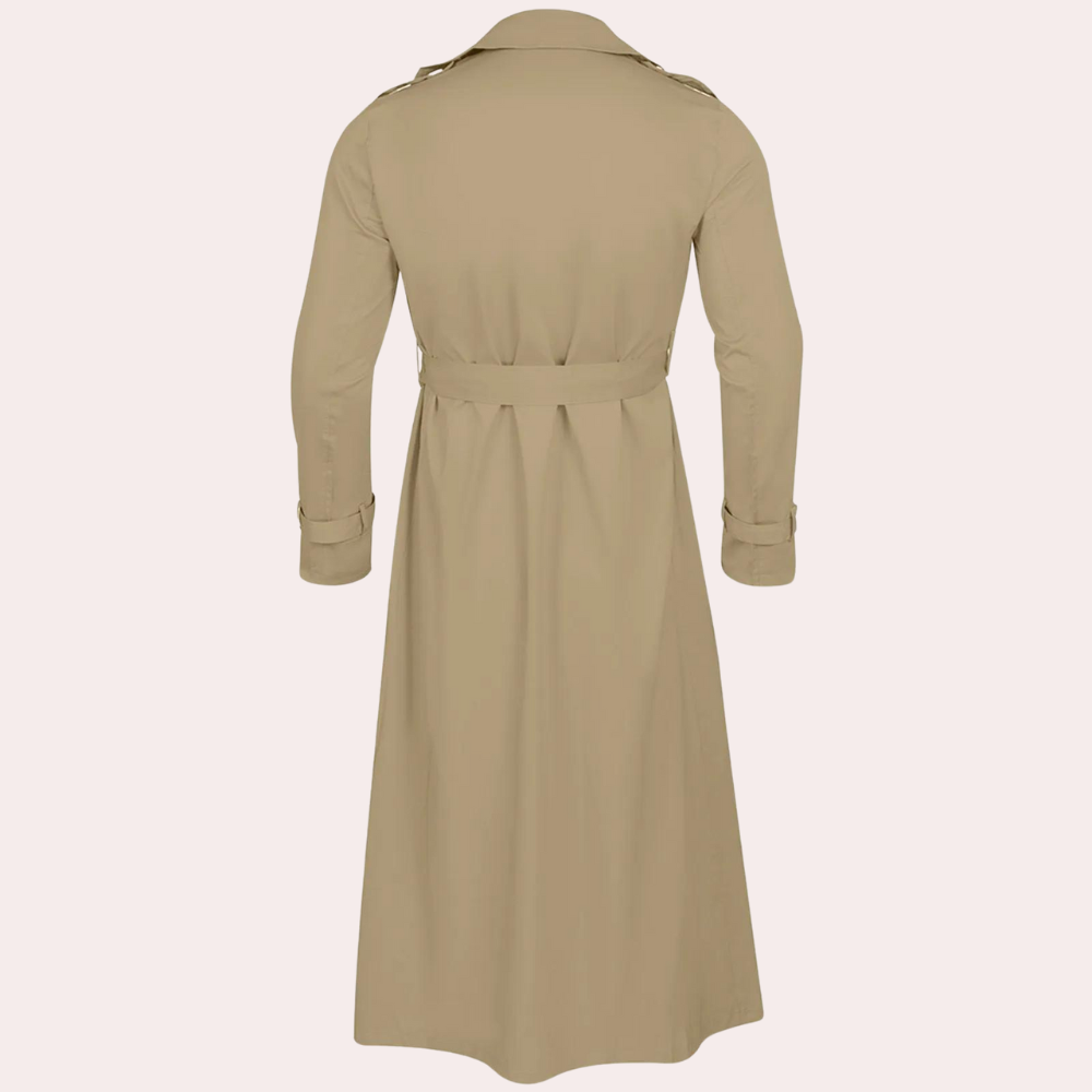 Men's Double-Breasted Trench Coat – Wide Lapel Waist Belt Theater Evenings
