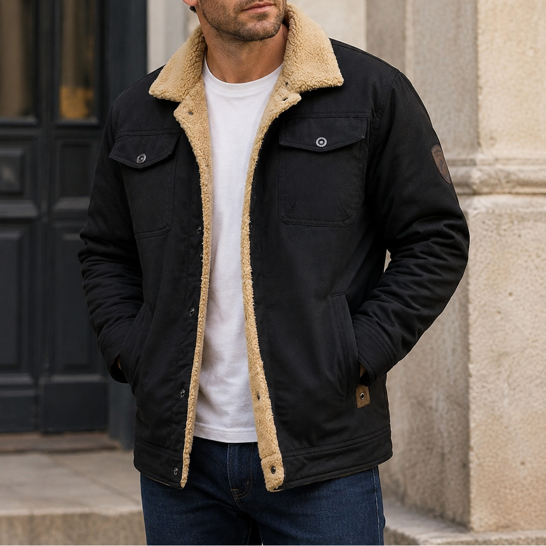 Men's Fleece Lined Jacket – Button Front Long Sleeve Outdoor Tasks