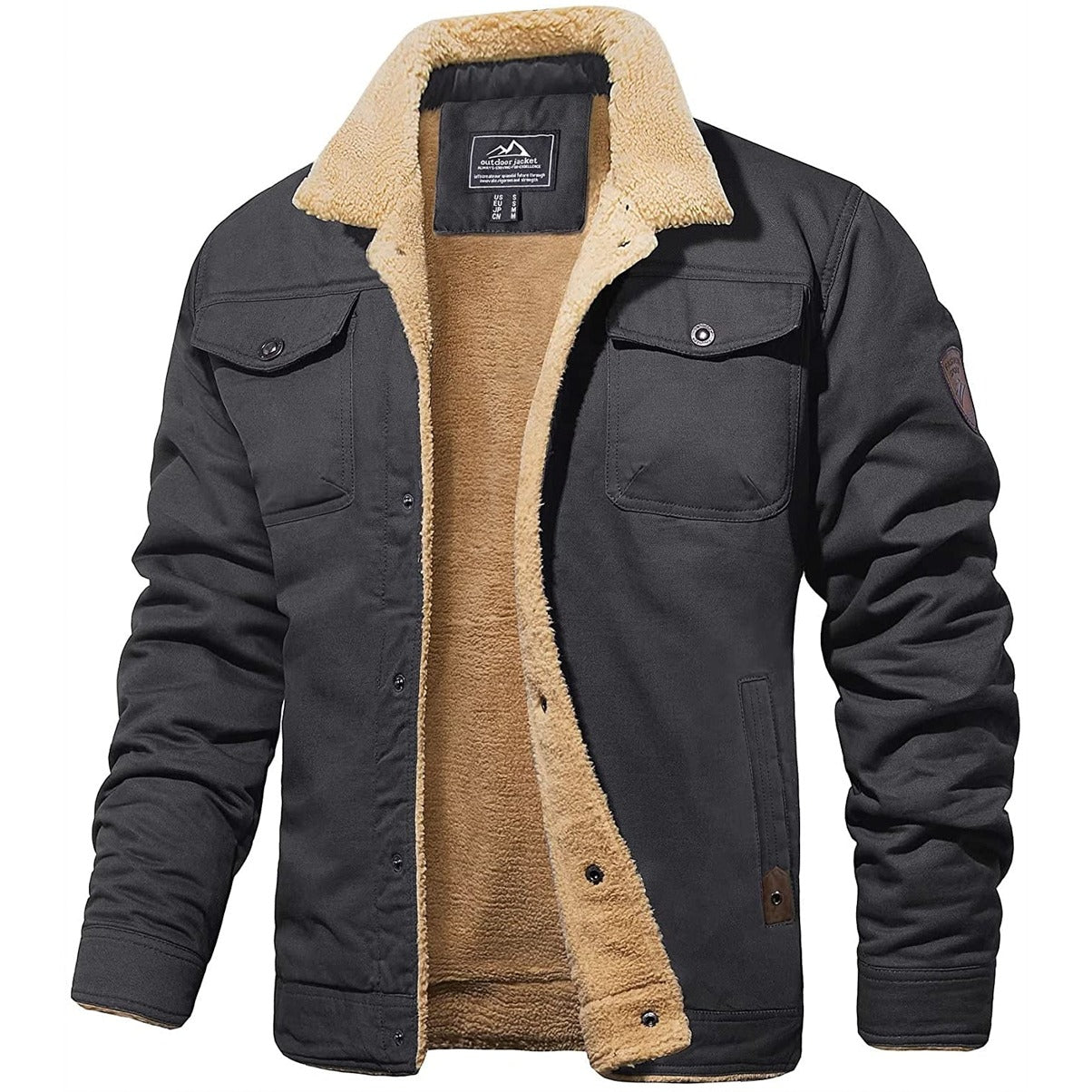 Men's Fleece Lined Jacket – Button Front Long Sleeve Outdoor Tasks