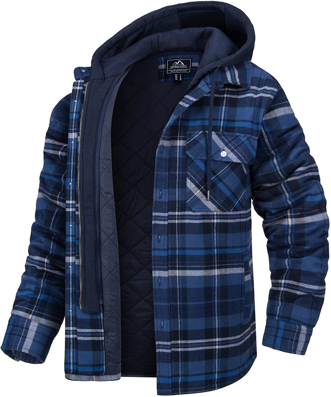 Men’s Hooded Flannel Shirt Jacket – Plaid Pattern Button Front Cabin Trips