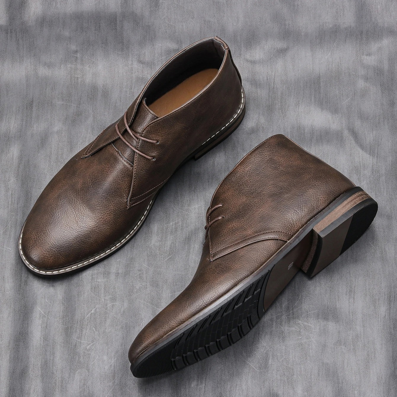 Men's Lace-Up Mid-Cut Chukka Boots – Round Toe Low Heel City Events