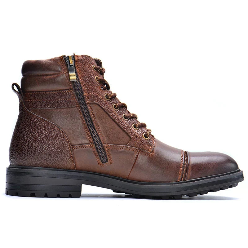 Men's Lace-Up Textured Boots – Side Zip Cap Toe Live Music Events