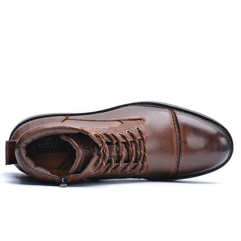 Men's Lace-Up Textured Boots – Side Zip Cap Toe Live Music Events