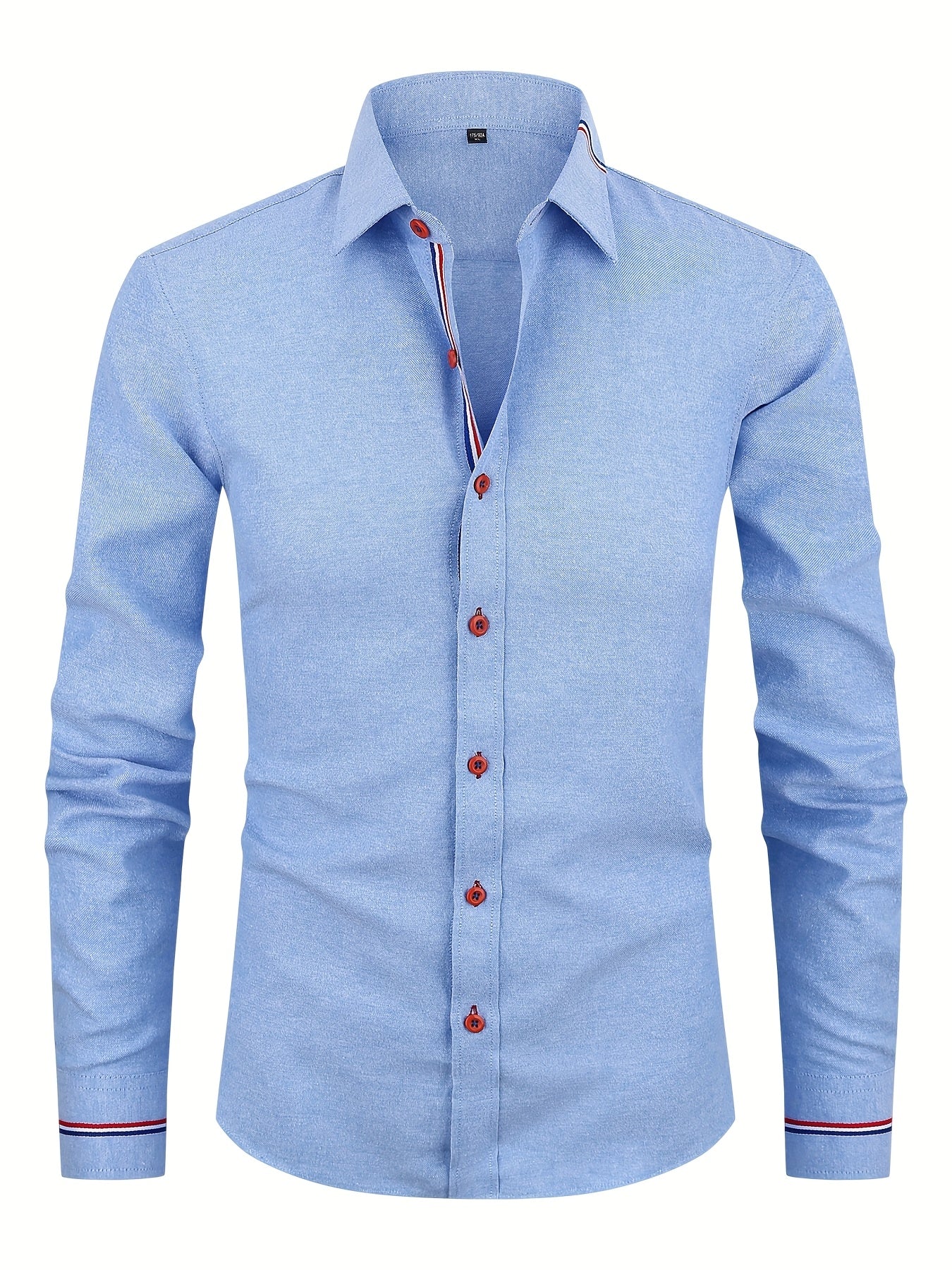 Men's Long Sleeve Striped Trim Button-Down Shirt – Point Collar Cuffs Conference