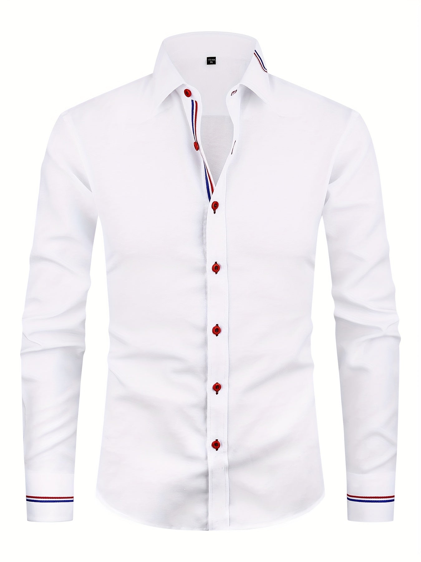 Men's Long Sleeve Striped Trim Button-Down Shirt – Point Collar Cuffs Conference