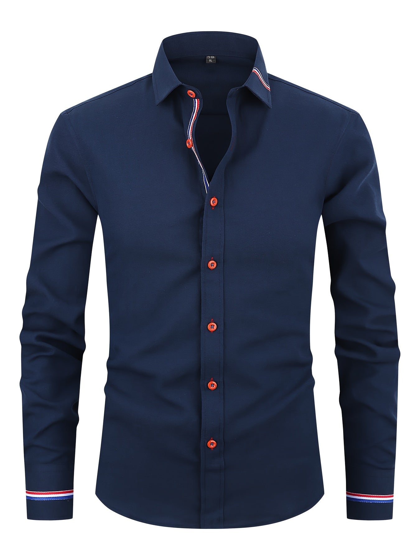 Men's Long Sleeve Striped Trim Button-Down Shirt – Point Collar Cuffs Conference