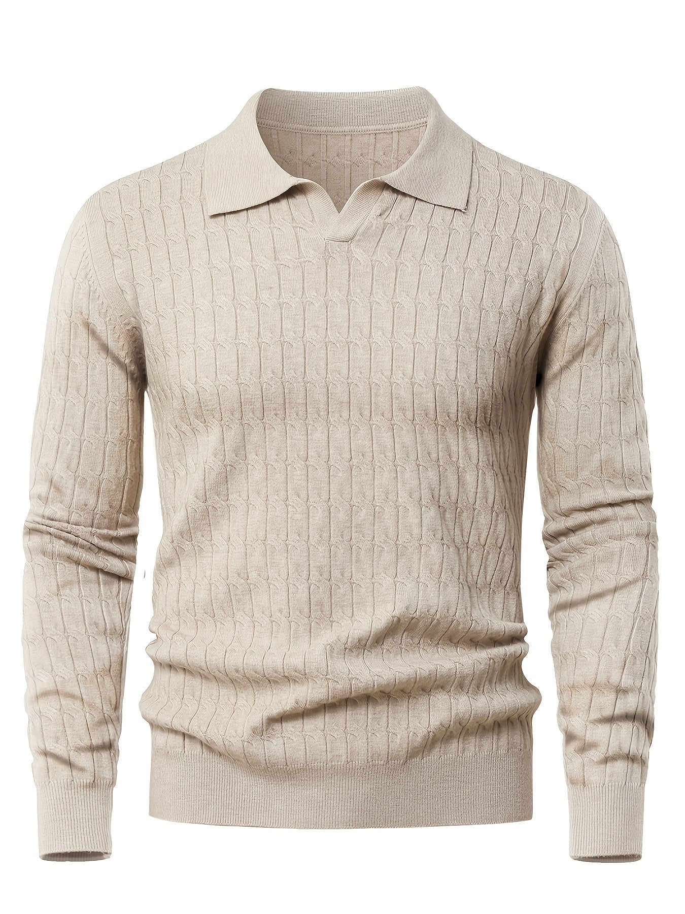 Men's Long Sleeve Textured Polo Sweater – Collared Ribbed-Trim Holiday Gatherings