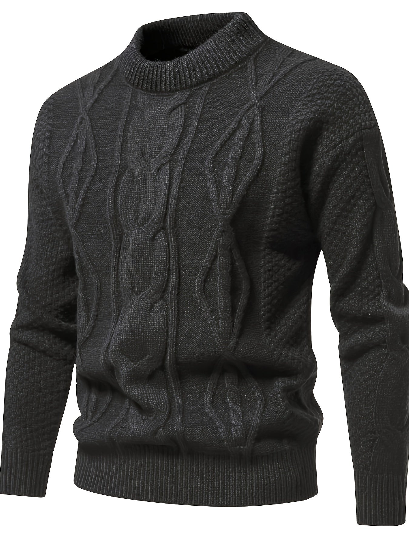 Men's Mock Neck Textured Knitted Sweater – Ribbed Cuffs Ribbed Hem Museum Visits