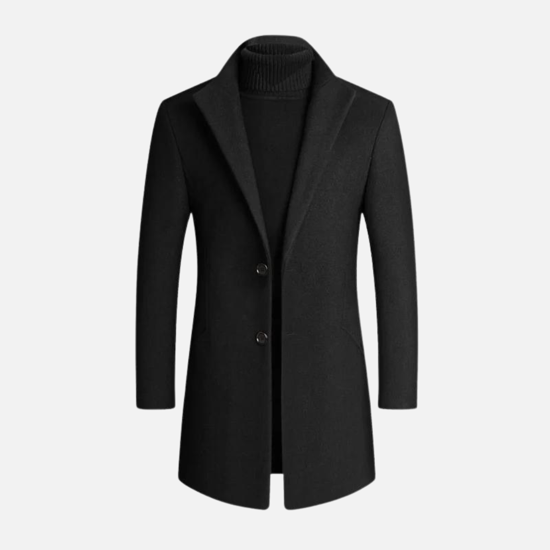 Men's Notched Collar Textured Coat – Two-Button Long Sleeve Evening Plans