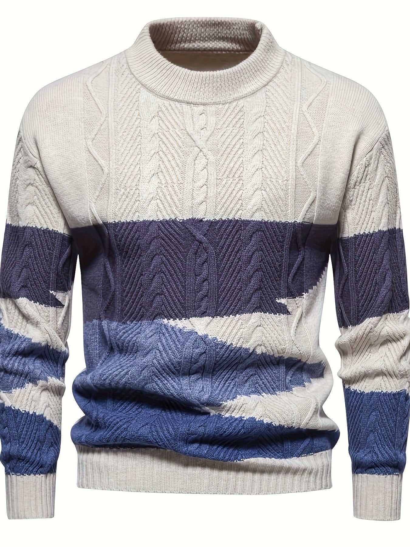 Men's Pullover Cable Pattern Knitted Sweater – Mock Neck Long Sleeves Reunions
