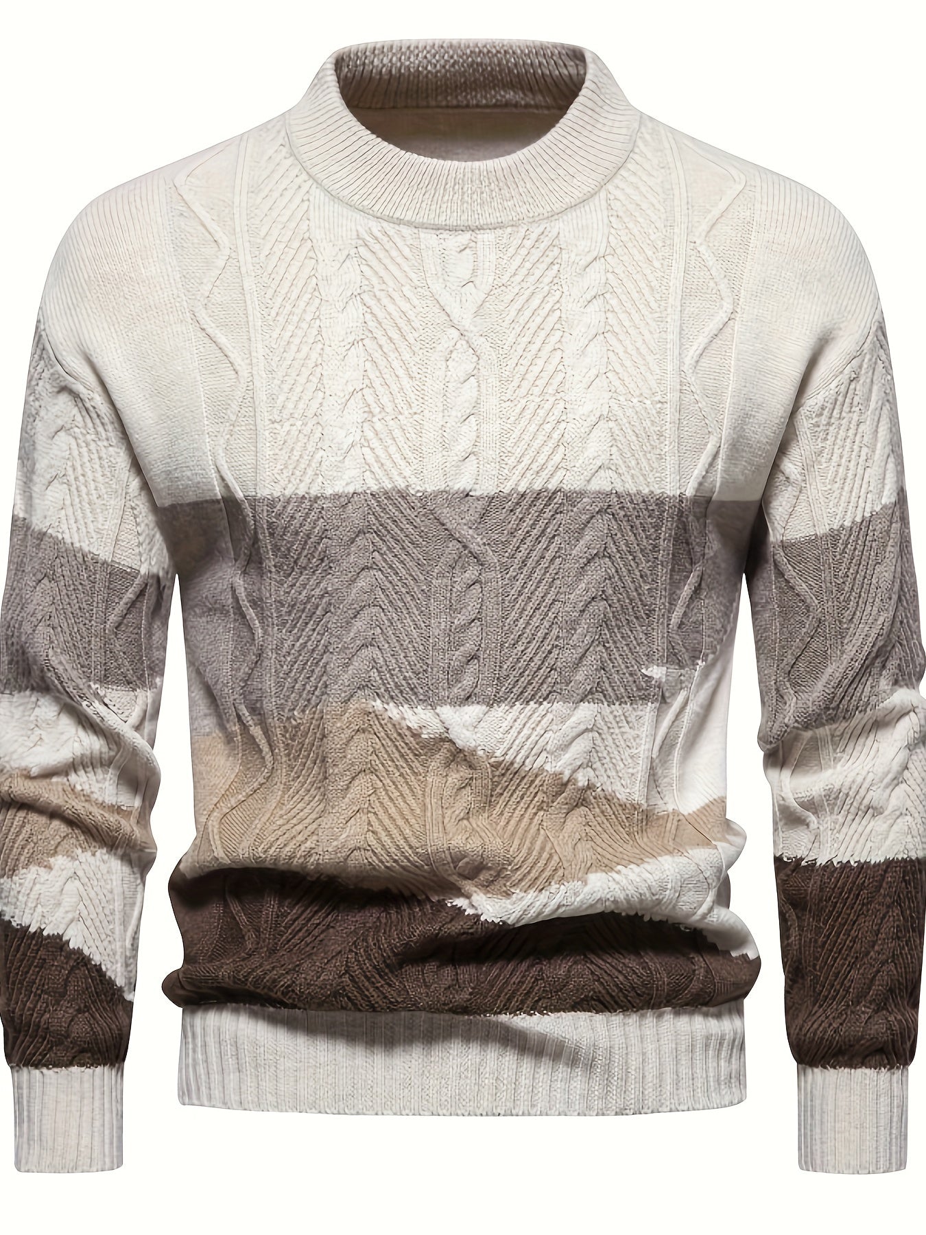 Men's Pullover Cable Pattern Knitted Sweater – Mock Neck Long Sleeves Reunions