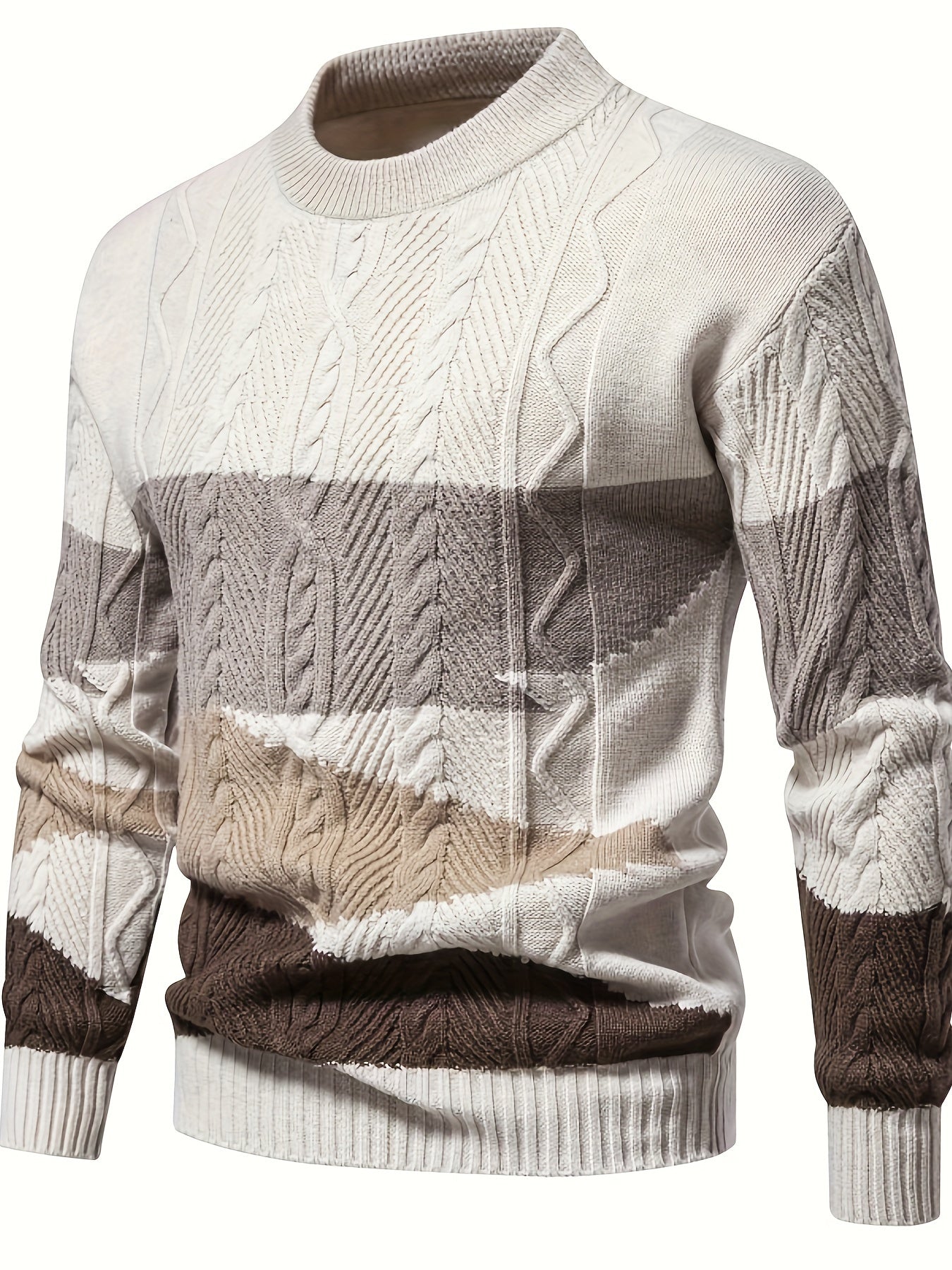 Men's Pullover Cable Pattern Knitted Sweater – Mock Neck Long Sleeves Reunions