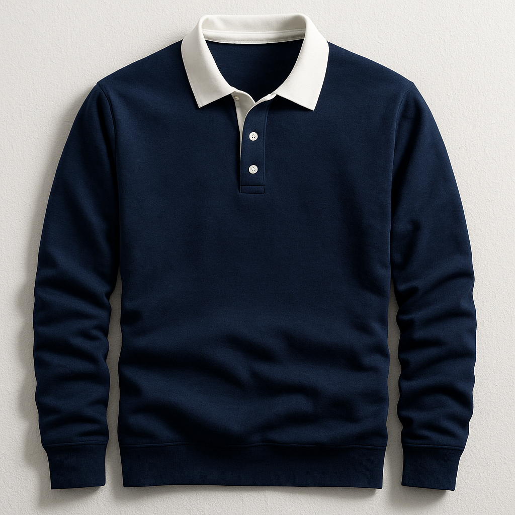 Men's Pullover Trim Polo Sweater – Button Placket Long Sleeves Gallery Visits