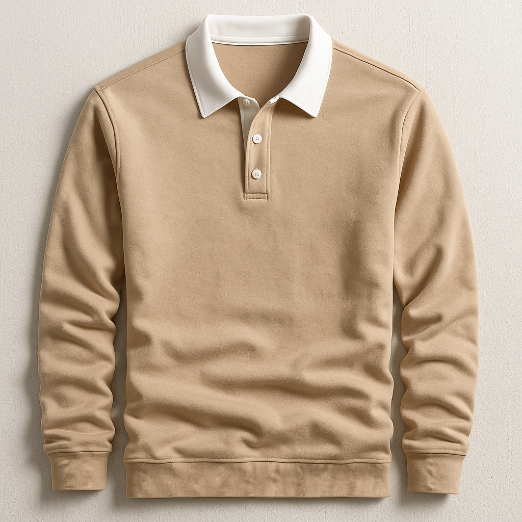 Men's Pullover Trim Polo Sweater – Button Placket Long Sleeves Gallery Visits