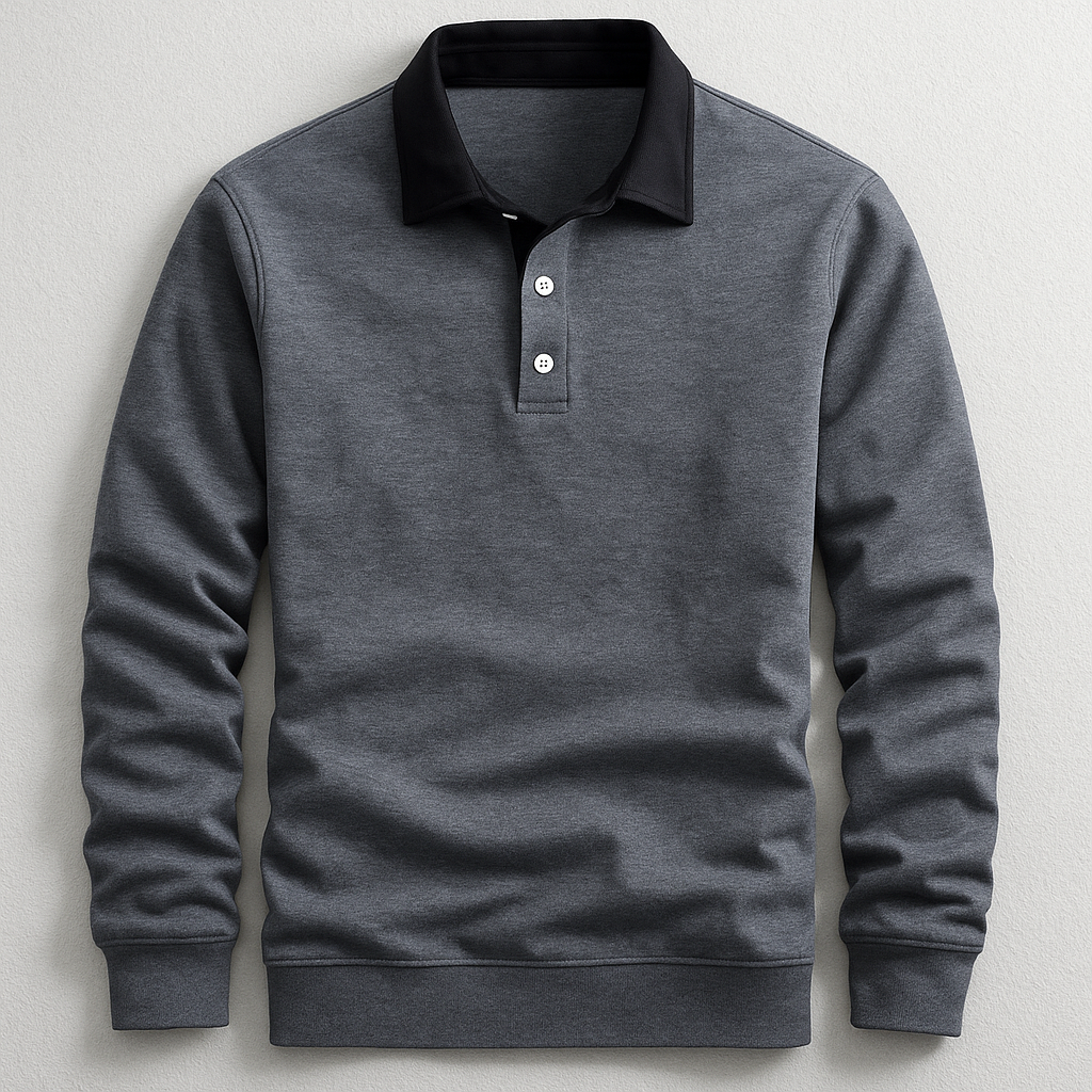 Men's Pullover Trim Polo Sweater – Button Placket Long Sleeves Gallery Visits
