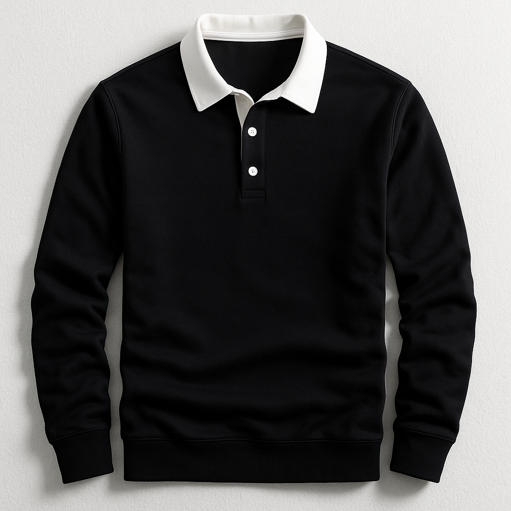 Men's Pullover Trim Polo Sweater – Button Placket Long Sleeves Gallery Visits