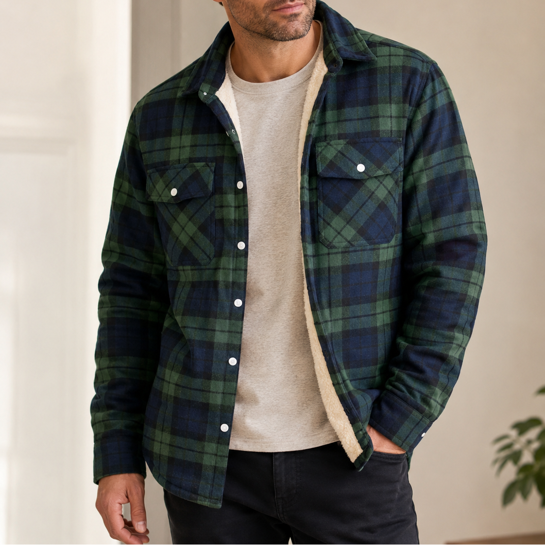 Men's Sherpa-Lined Flannel Shirt Jacket – Button Front Plaid Mountain Trips