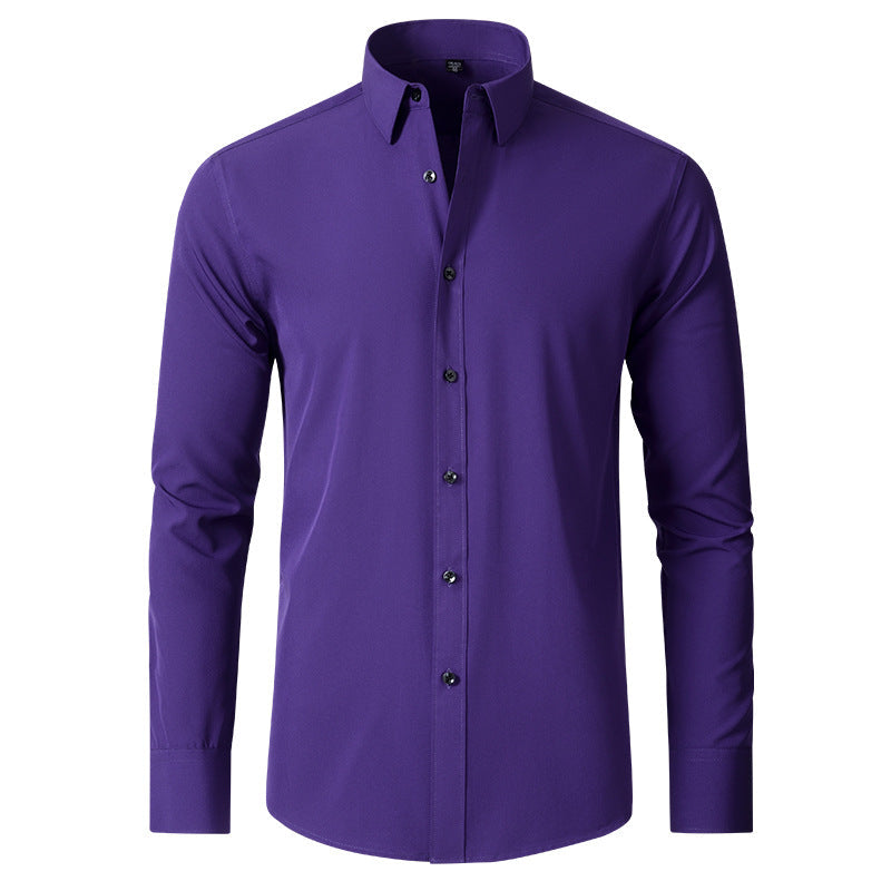 Men's Slim Fit Solid Long Sleeve Shirt – Spread Collar Button Up Work