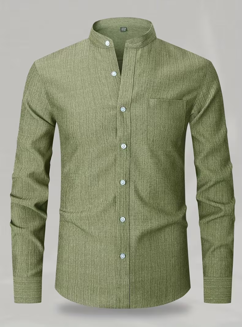 Men's Stand Collar Long Sleeve Shirt – Button Front Chest Pocket Office Days
