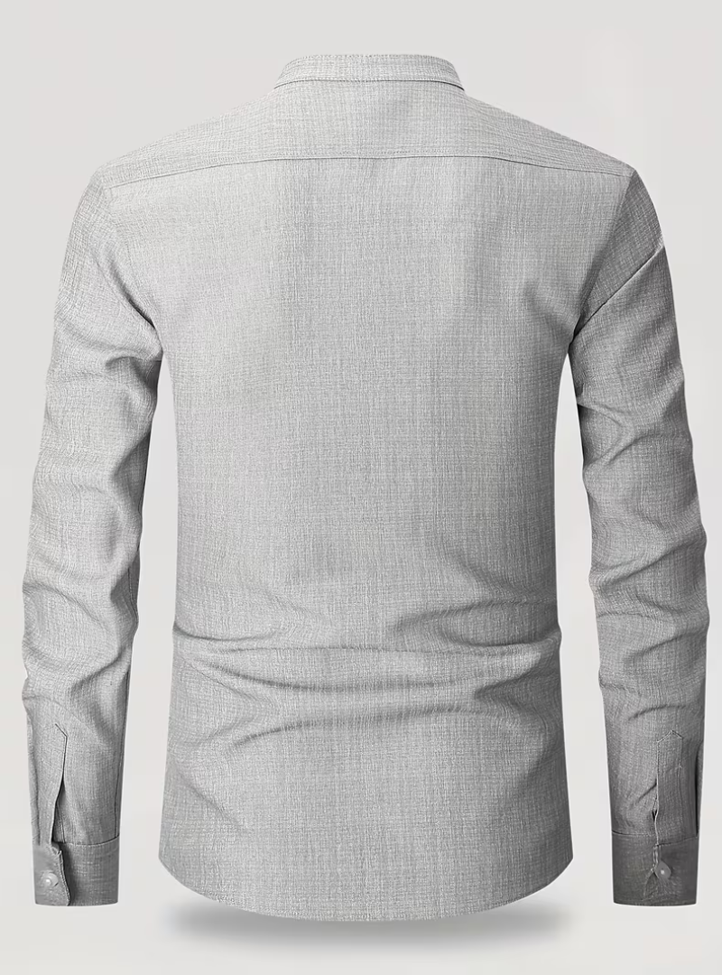 Men's Stand Collar Long Sleeve Shirt – Button Front Chest Pocket Office Days