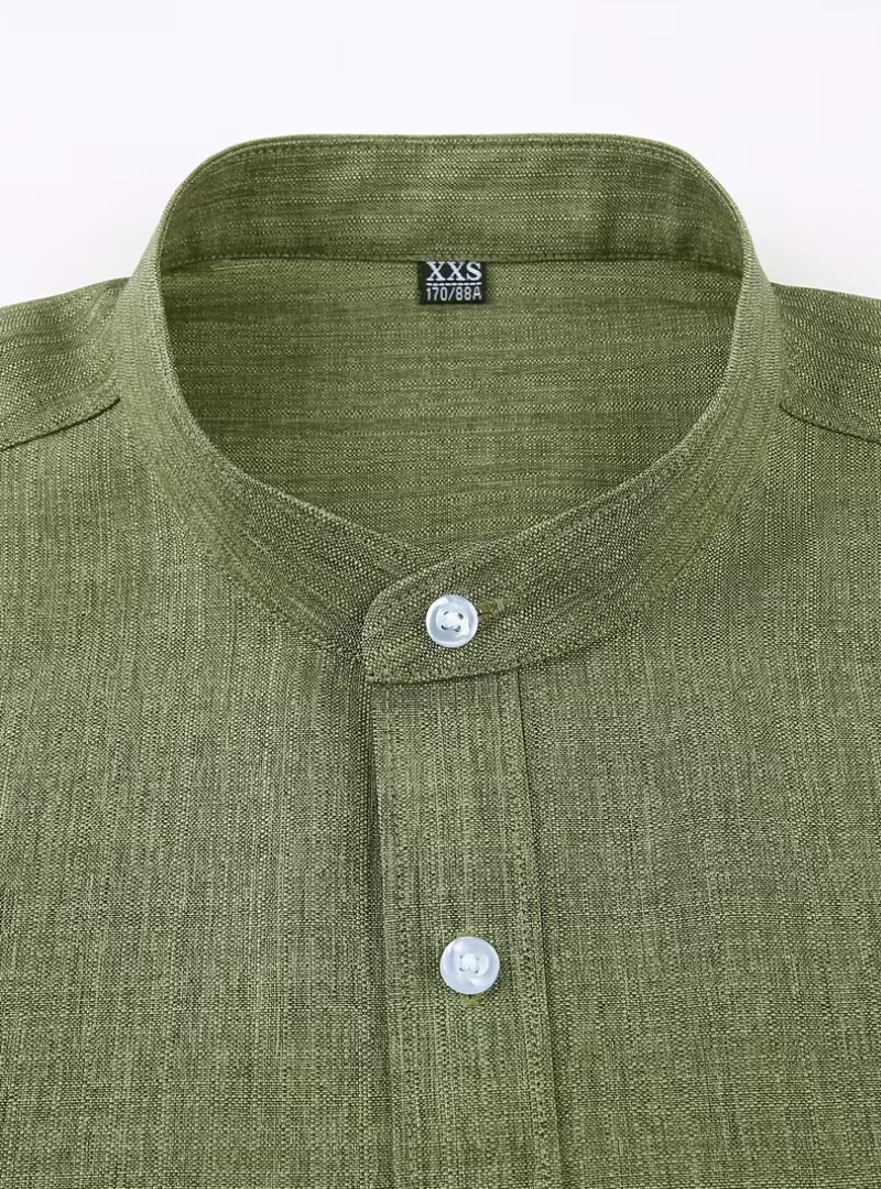 Men's Stand Collar Long Sleeve Shirt – Button Front Chest Pocket Office Days