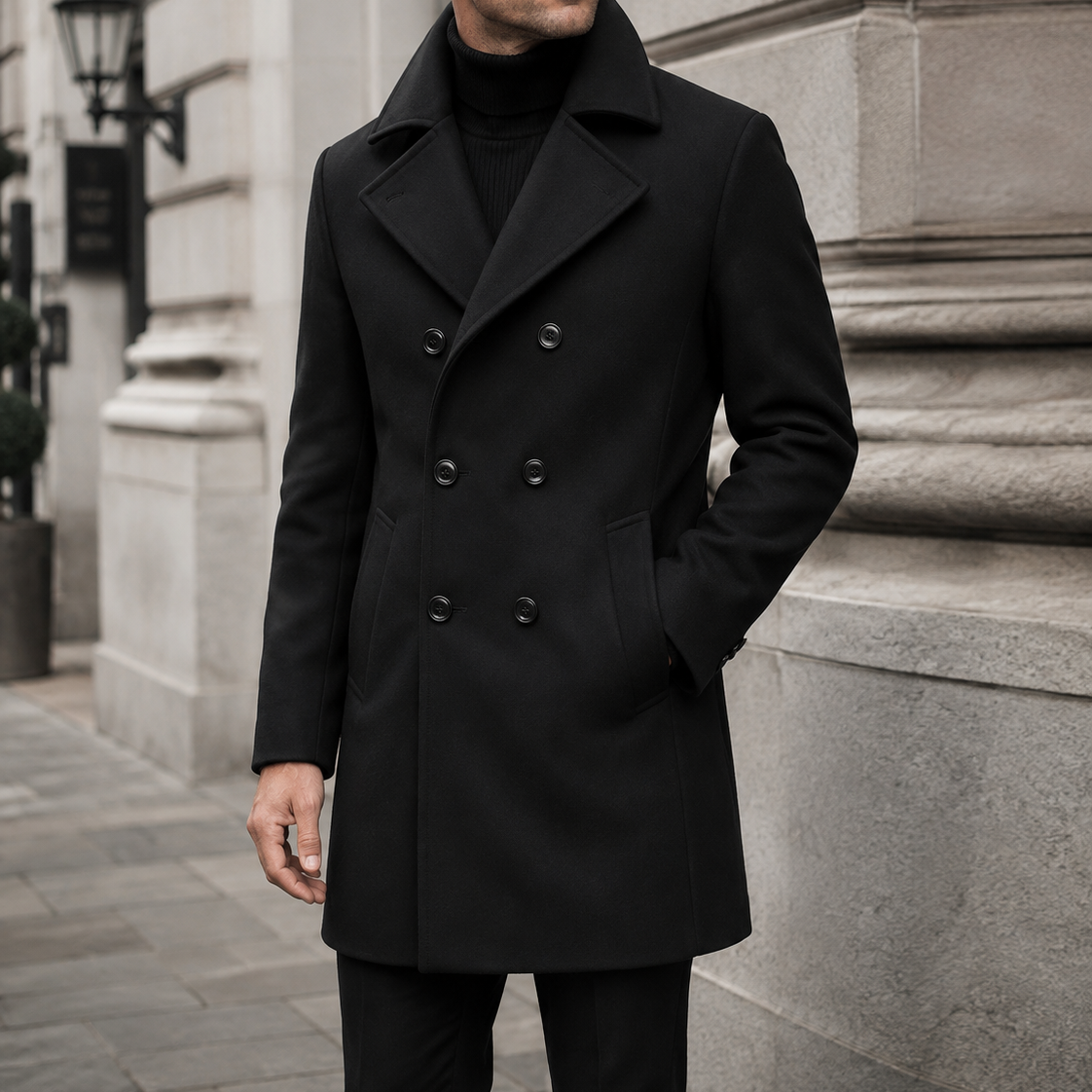 Men's Tailored Button-Front Coat – Notched Collar Long Sleeve City Evenings