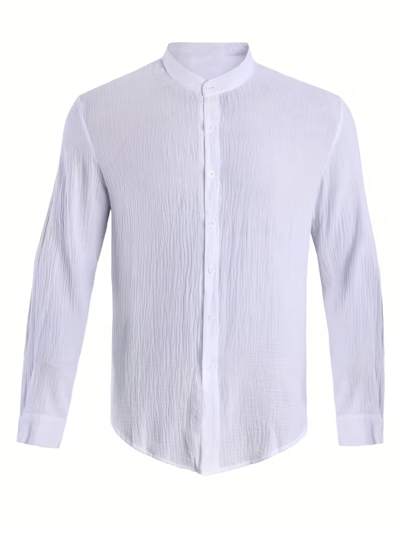 Men's Textured Button-Up Shirt – Band Collar Long Sleeves Office Days