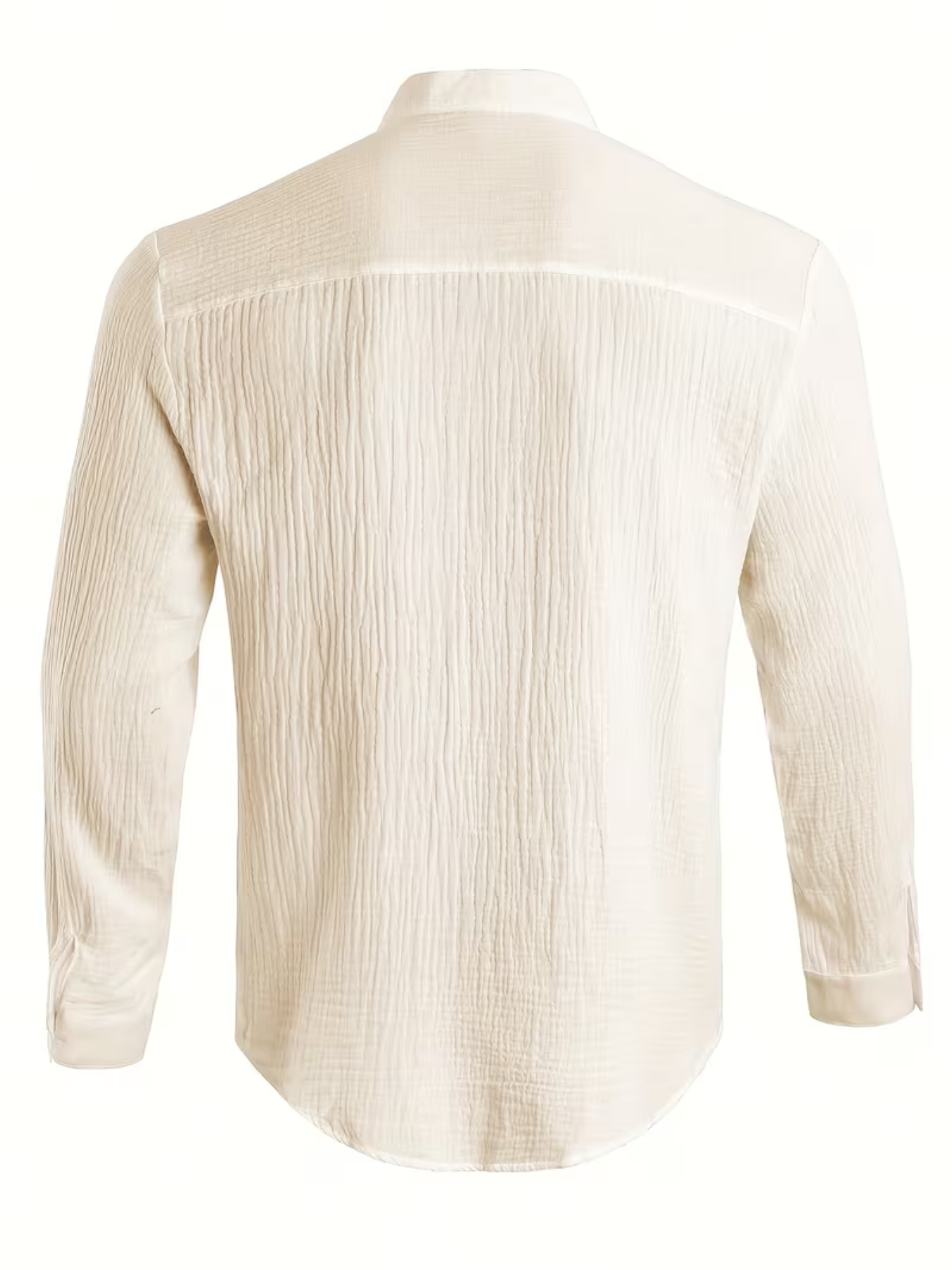 Men's Textured Button-Up Shirt – Band Collar Long Sleeves Office Days