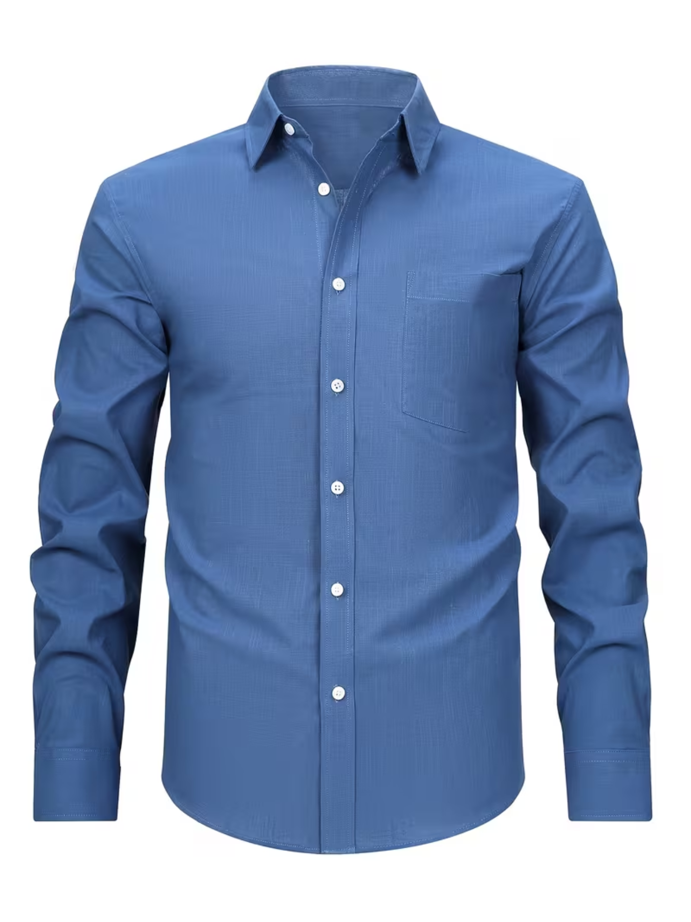 Men's Textured Collared Button-Down Shirt – Chest Pocket Long Sleeves Seminars