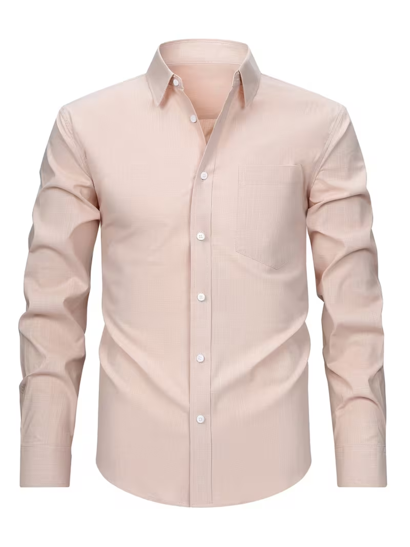 Men's Textured Collared Button-Down Shirt – Chest Pocket Long Sleeves Seminars