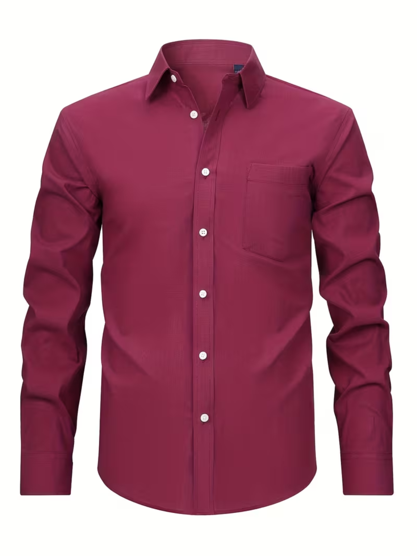 Men's Textured Collared Button-Down Shirt – Chest Pocket Long Sleeves Seminars