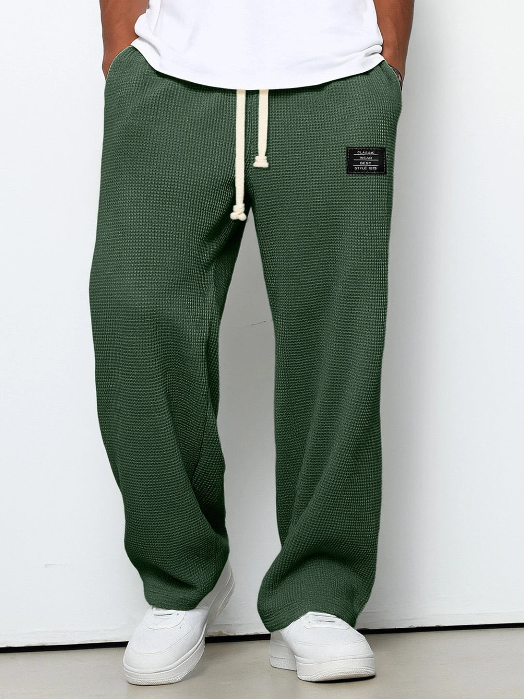Men's Wide-Leg Textured Sweatpants – Side Pockets Full Length Airport Travel