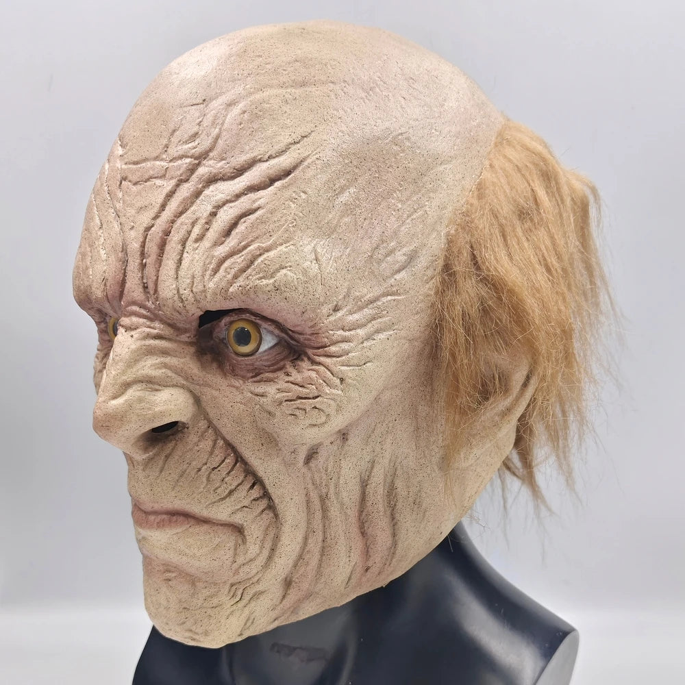 Men's Wrinkled Monster Mask – Attached Hair Full Head Halloween Party