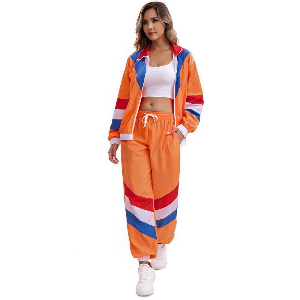 Women's 80s Vintage Disco Costume – Zip Front Jacket Pants Halloween Party