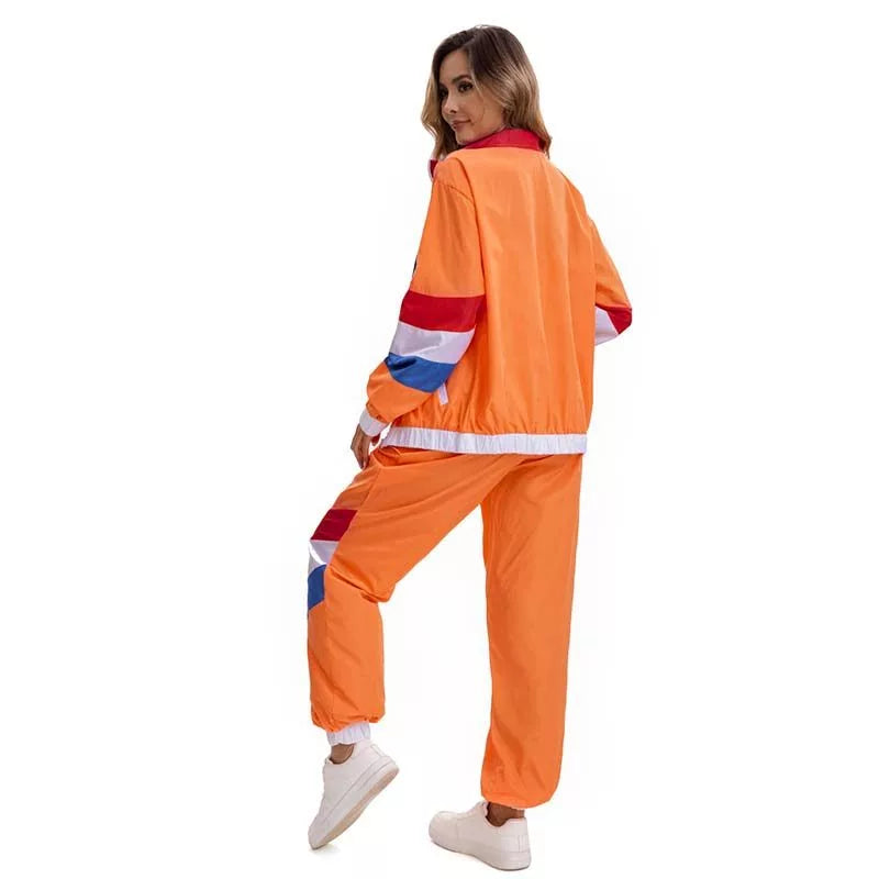 Women's 80s Vintage Disco Costume – Zip Front Jacket Pants Halloween Party