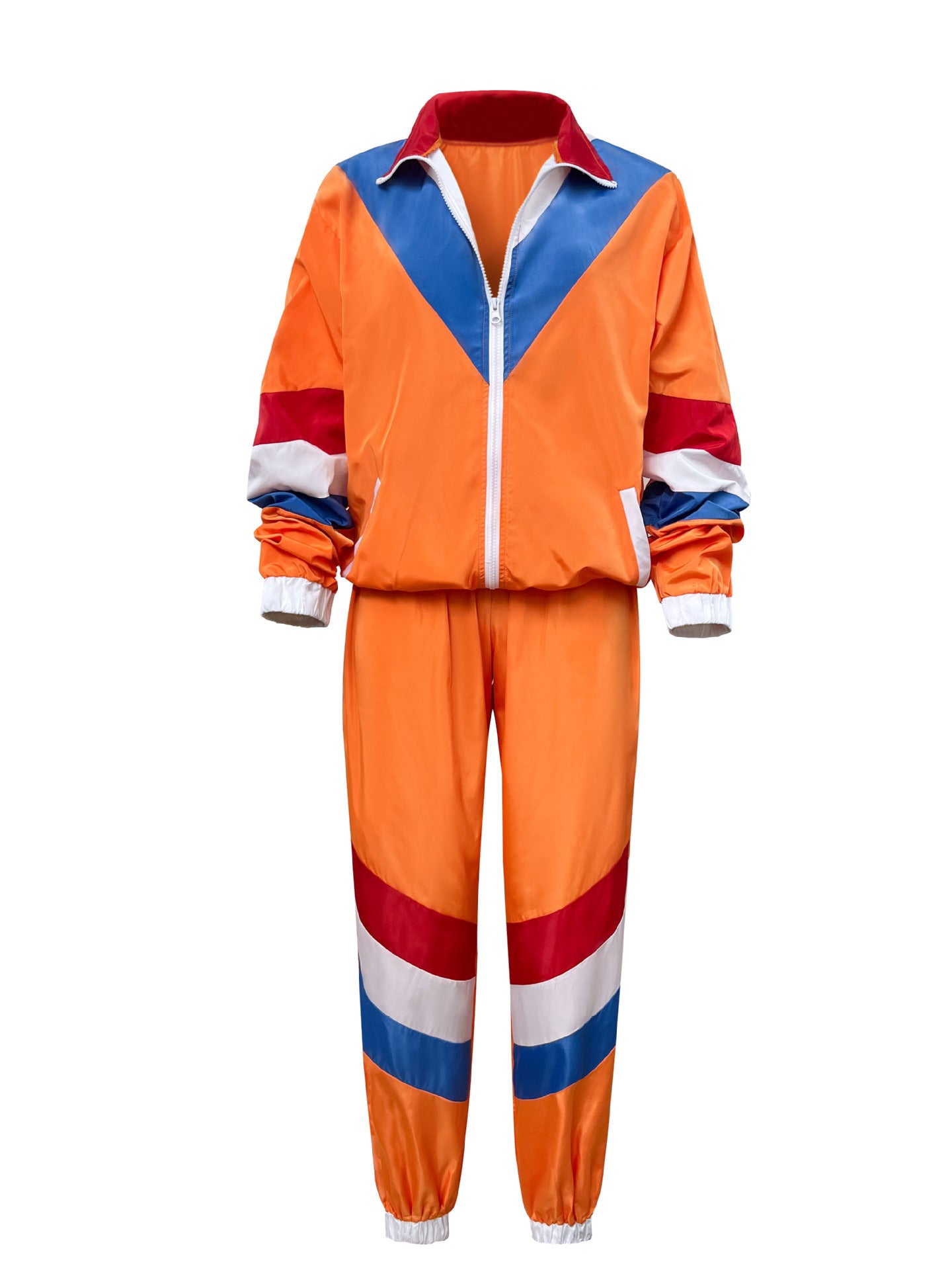 Women's 80s Vintage Disco Costume – Zip Front Jacket Pants Halloween Party