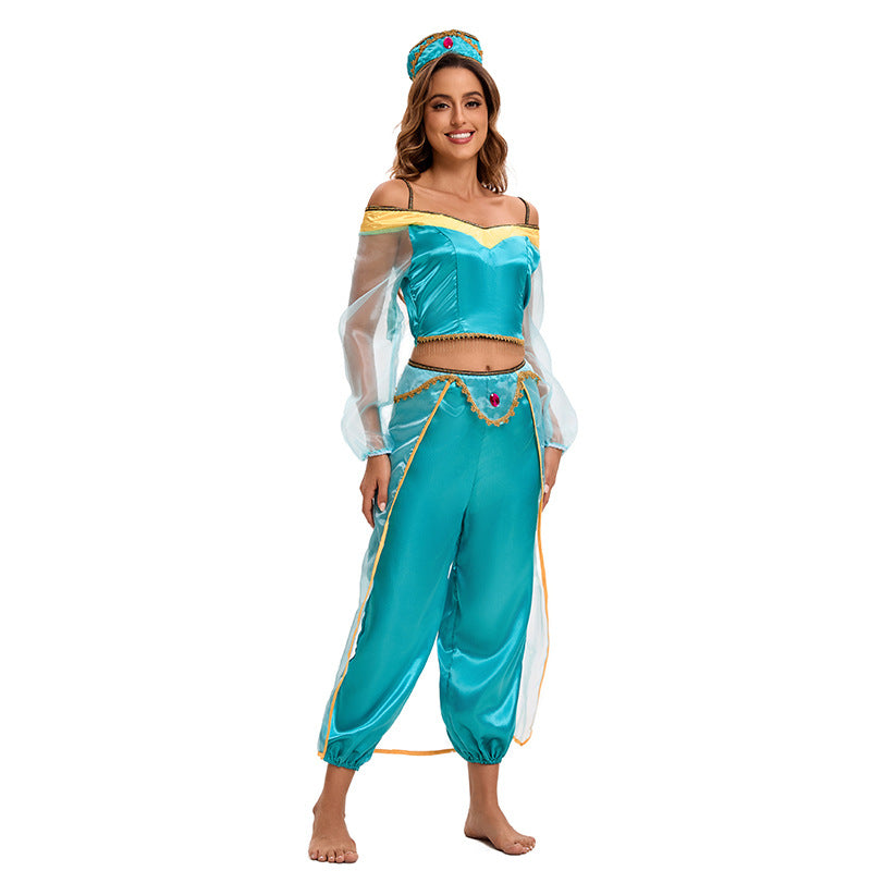 Women's Arabian Princess Costume – Off Shoulder Sheer Sleeve Halloween Party