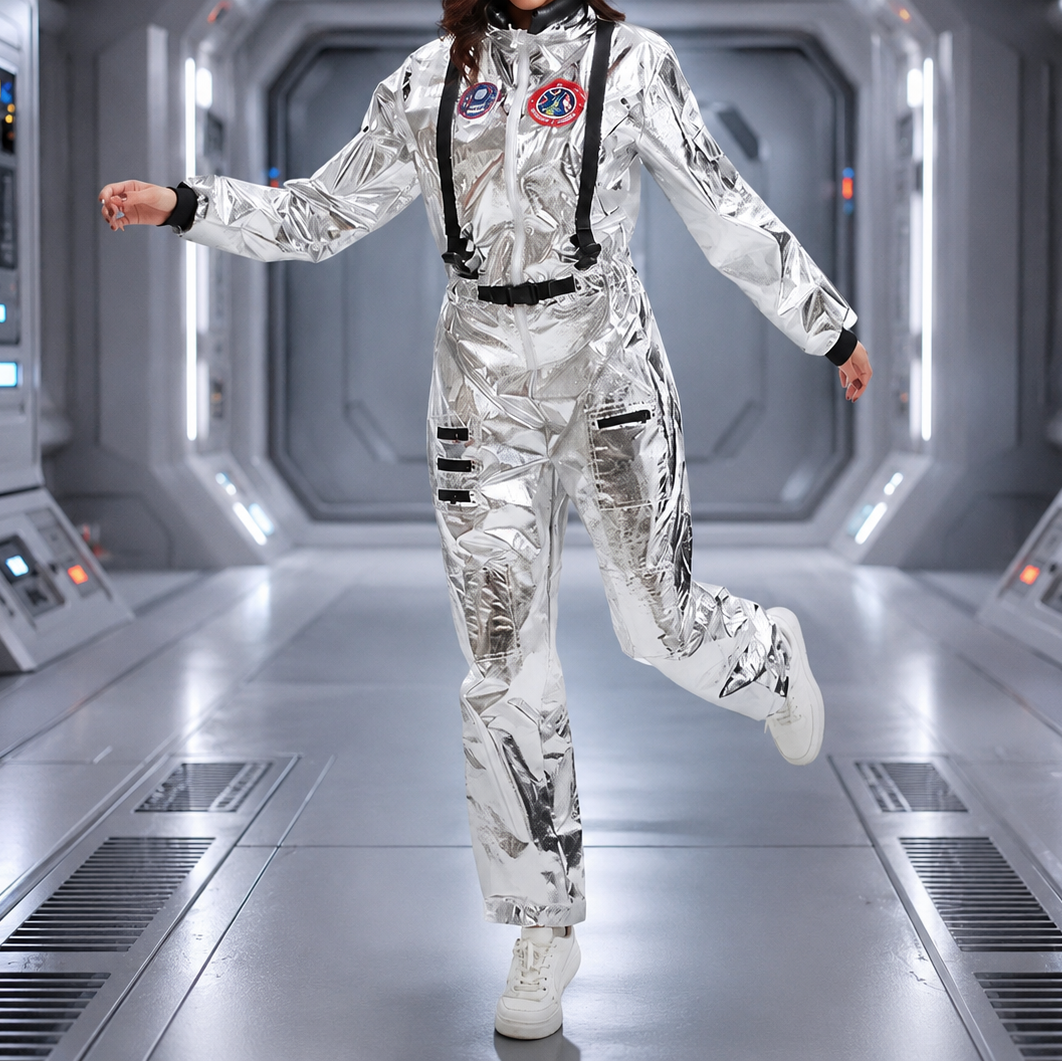Women's Astronaut Jumpsuit Costume – Zip Front Long Sleeve Halloween Party