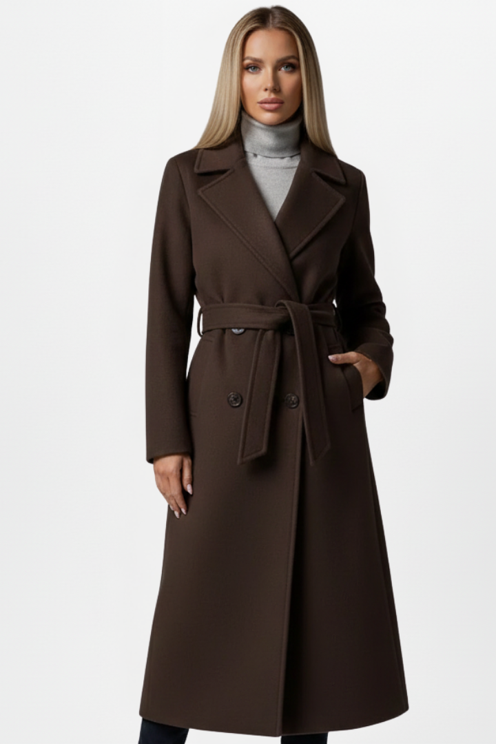 Women's Belted Textured Coat – Double-Breasted Notched Lapel Book Launch