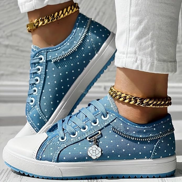 Women's Casual Dotted Sneakers – Lace-Up Rounded Toe Boardwalk Stroll