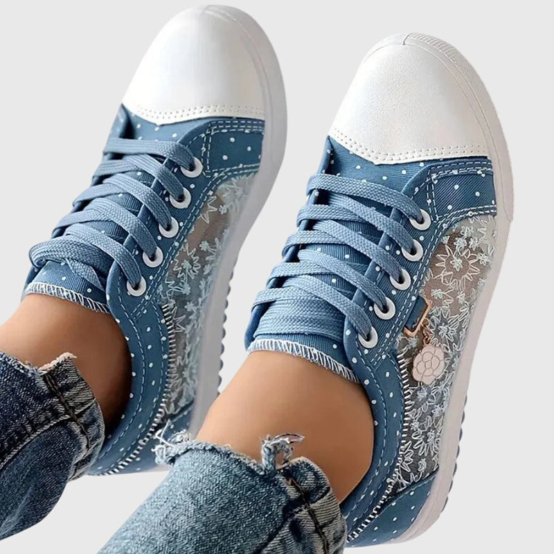 Women's Casual Dotted Sneakers – Lace-Up Rounded Toe Boardwalk Stroll