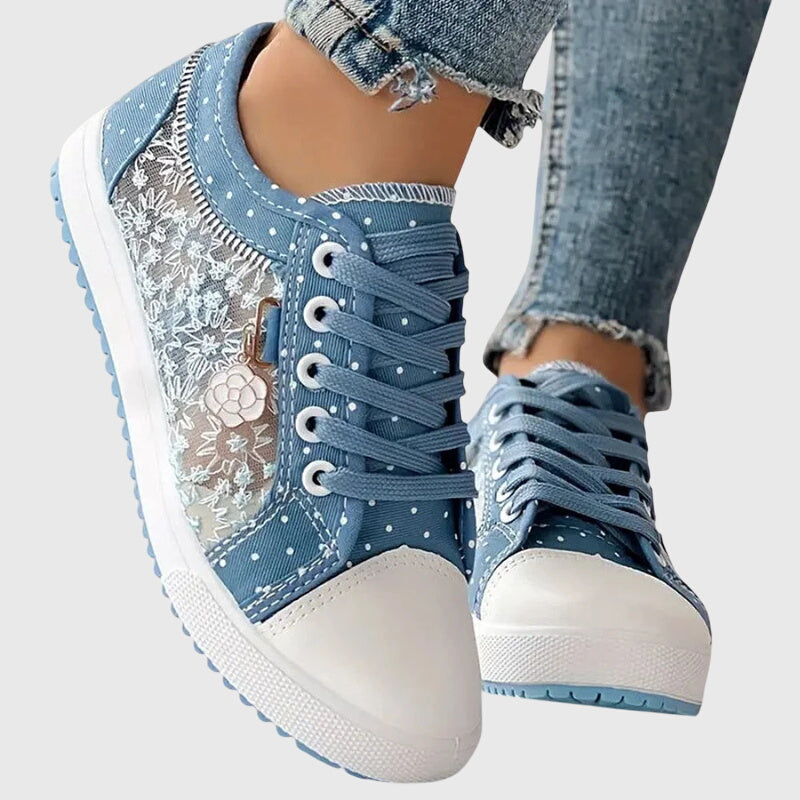 Women's Casual Dotted Sneakers – Lace-Up Rounded Toe Boardwalk Stroll