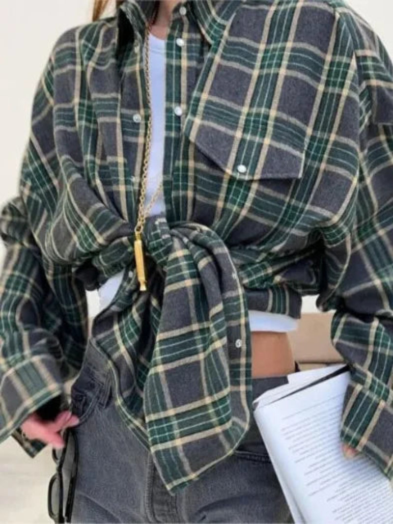 Women's Casual Plaid Flannel Shirt – Button Front Chest Pockets Daily Wear