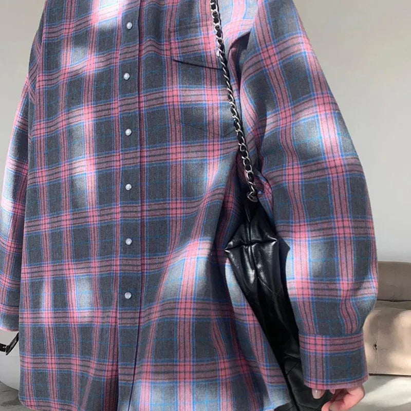 Women's Casual Plaid Flannel Shirt – Button Front Chest Pockets Daily Wear