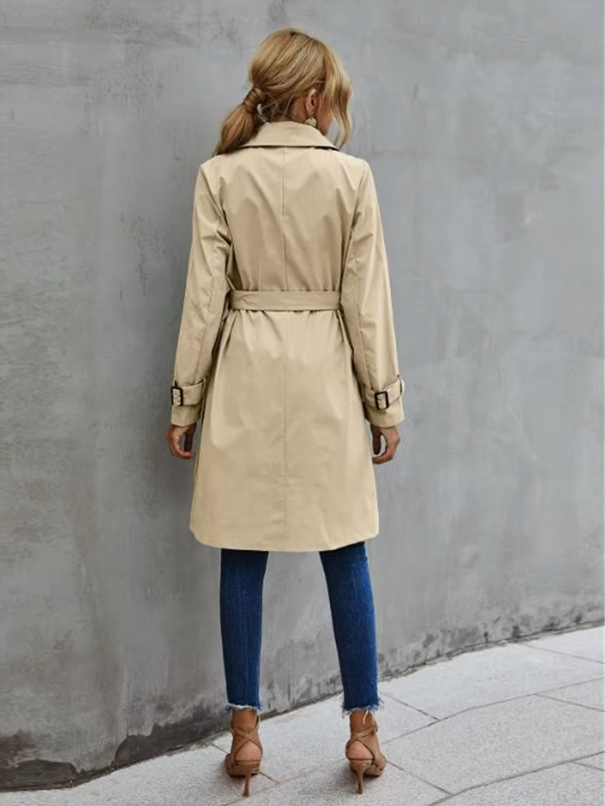Women's Double Breasted Trench Coat – Wide Lapel Buckle Belt Office Wear